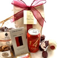 Eco-friendly Wine Down Bag -$80: sturdy reusable cotton bag with velcro closure top with 375 ML red wine, snacks, & relaxation items