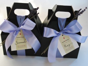 Black gift boxes with custom tags 