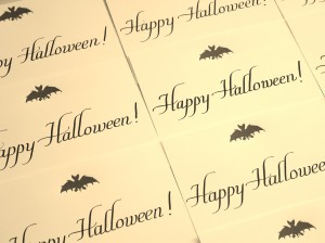 Happy Halloween in Italic lettering on Swash Letterpress' custom cards